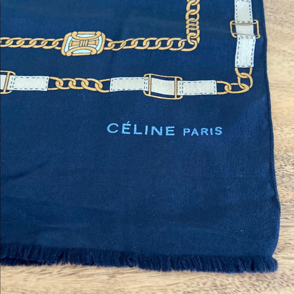 CÉLINE Paris Navy Scarf with Chain Design